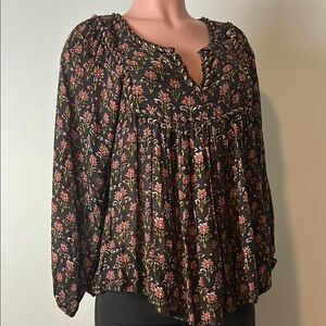 Rachel Zoe Women’s Long Sleeve Peplum Boho Tassel Blouse Size XS Floral